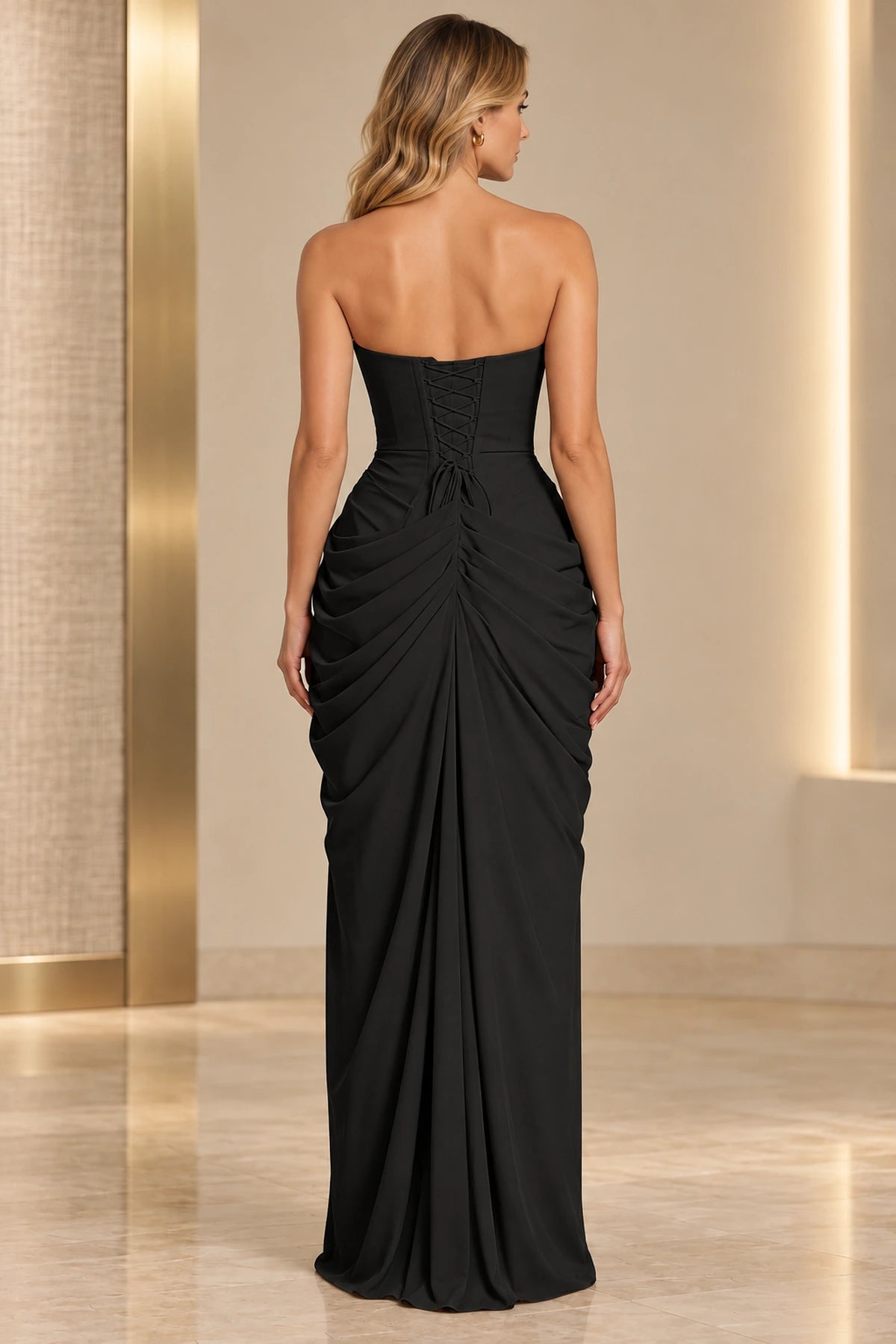 Refined Sheath Straight Neck Strapless Lace Up Floor Length Prom Dress