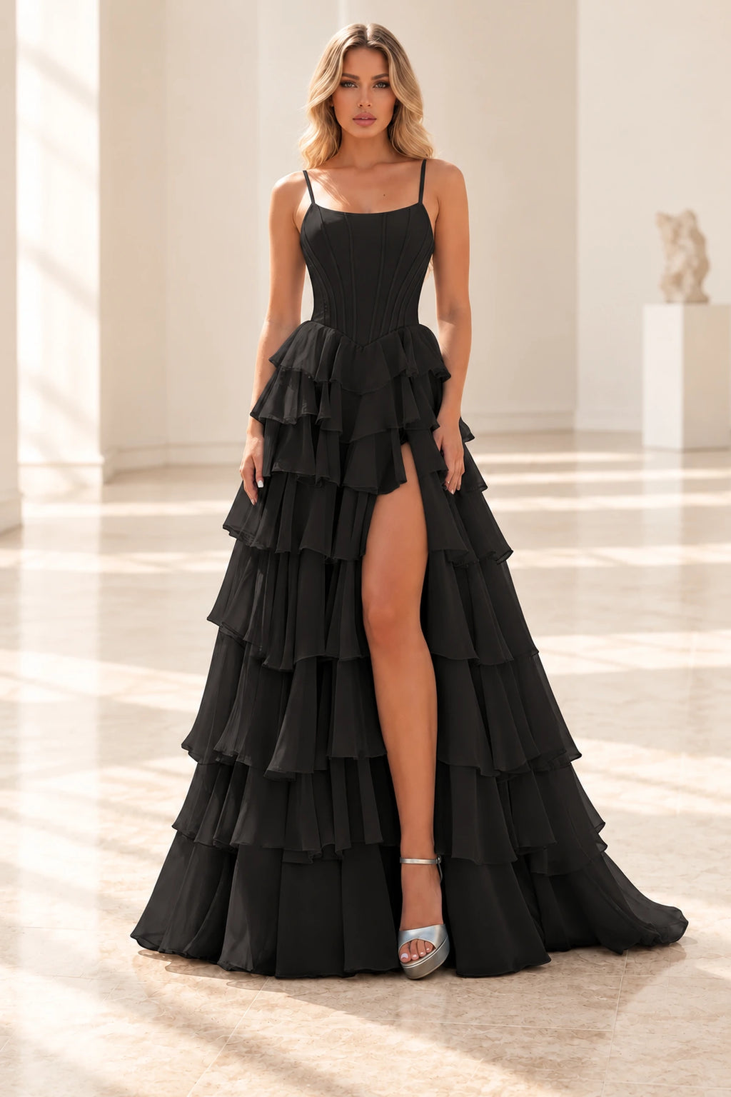 Radiant A Line Scoop Neck Sleeveless Lace Up Long Prom Dress