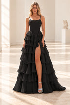 Radiant A Line Scoop Neck Sleeveless Lace Up Long Prom Dress