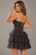 Romantic Fit and Flare Sweetheart Strapless Lace-Up Back Mini Homecoming Dress
