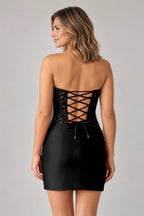 Elegant Sheath Straight Neck Strapless Lace-Up Back Mini Homecoming Dress