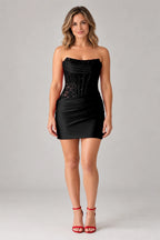 Elegant Sheath Straight Neck Strapless Lace-Up Back Mini Homecoming Dress