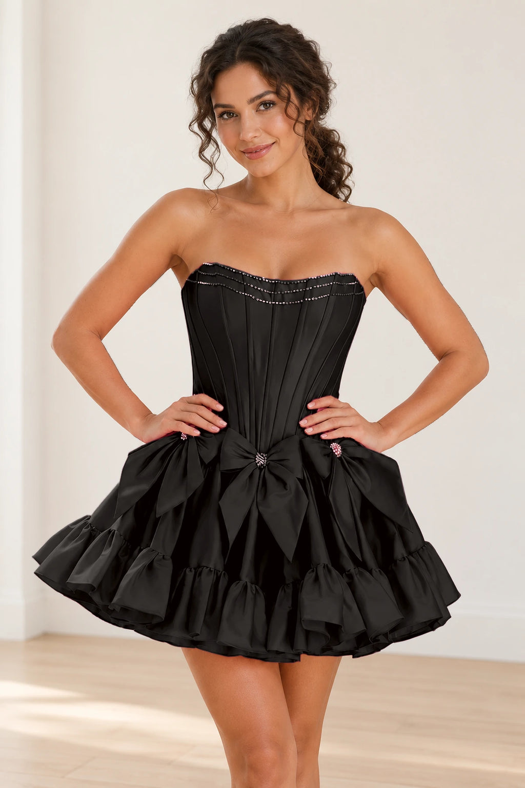 Playful Fit and Flare Sweetheart Strapless Lace-Up Back Mini Homecoming Dress