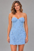 Romantic Sheath Sweetheart Strapless Lace-Up Back Mini Homecoming Dress