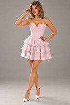 Romantic Fit and Flare Sweetheart Strapless Lace-Up Back Mini Homecoming Dress