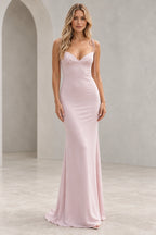 Romantic Sheath V Neck Sleeveless Tie Shoulder Floor Length Bridesmaid Dress