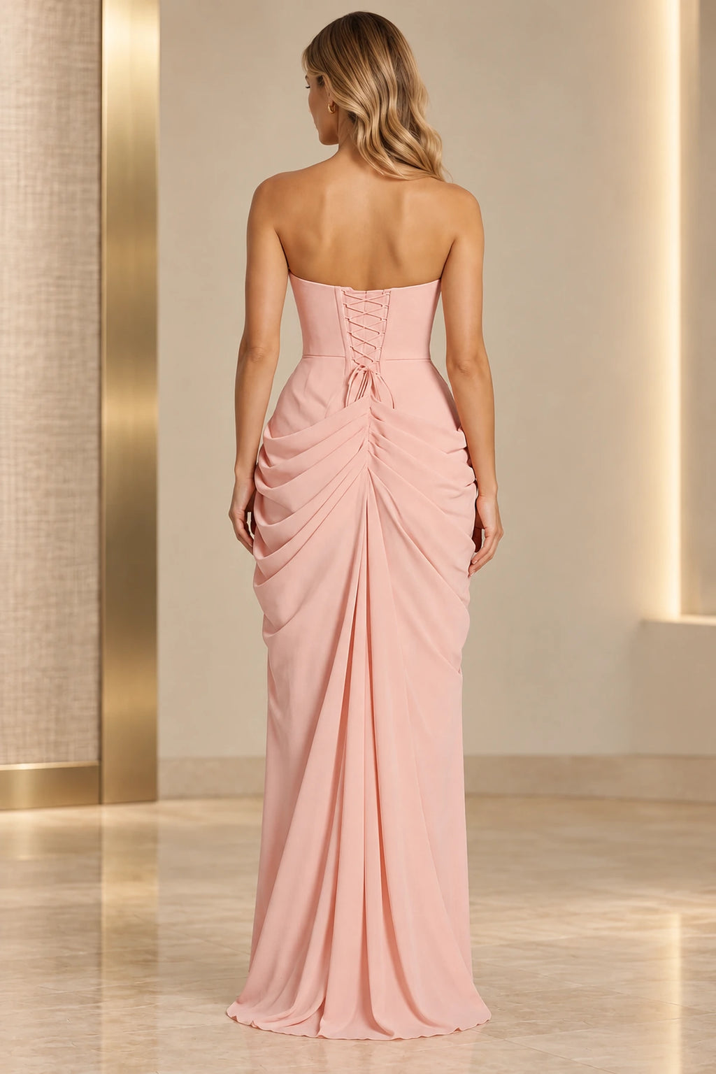 Refined Sheath Straight Neck Strapless Lace Up Floor Length Prom Dress