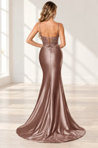 Elegant Satin Mermaid V-Neck Spaghetti Strap Lace-Up Back Prom Dress