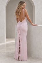 Romantic Sheath V Neck Sleeveless Tie Shoulder Floor Length Bridesmaid Dress