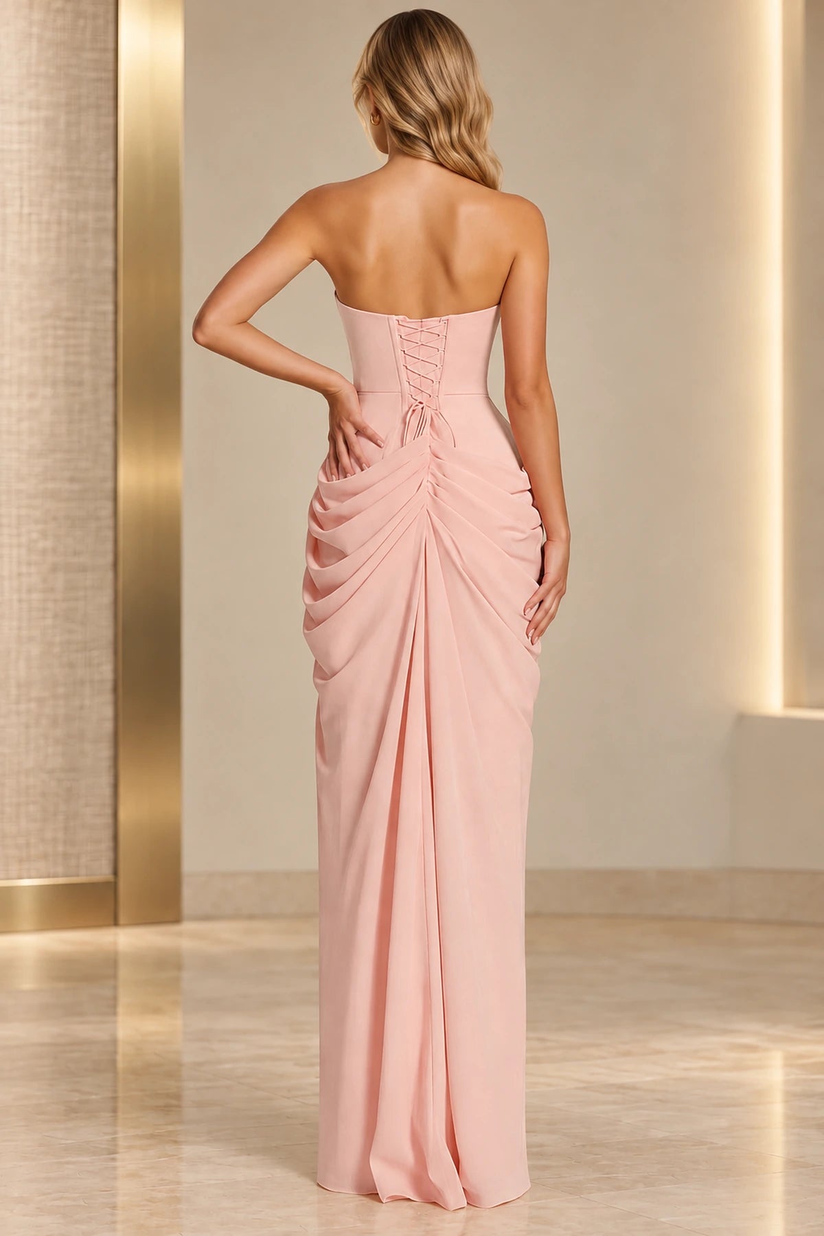 Refined Sheath Straight Neck Strapless Lace Up Floor Length Prom Dress