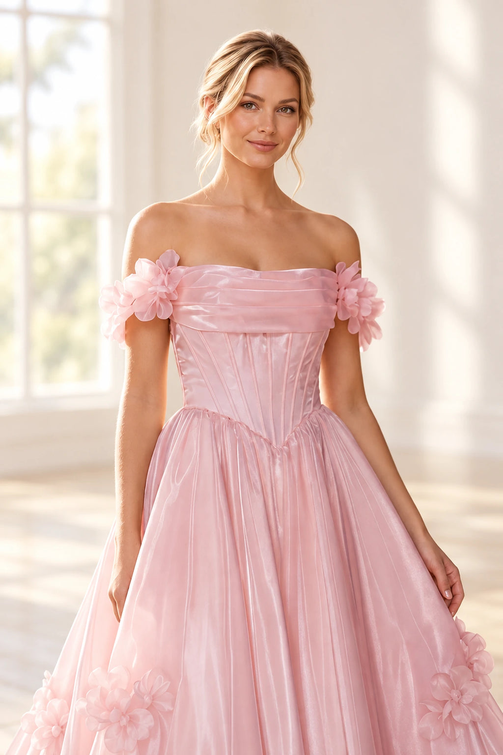 Romantic A Line Off Shoulder Lace Up Floor Length Prom Dress