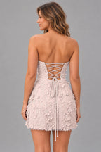 Romantic Sheath Sweetheart Strapless Lace-Up Back Mini Homecoming Dress