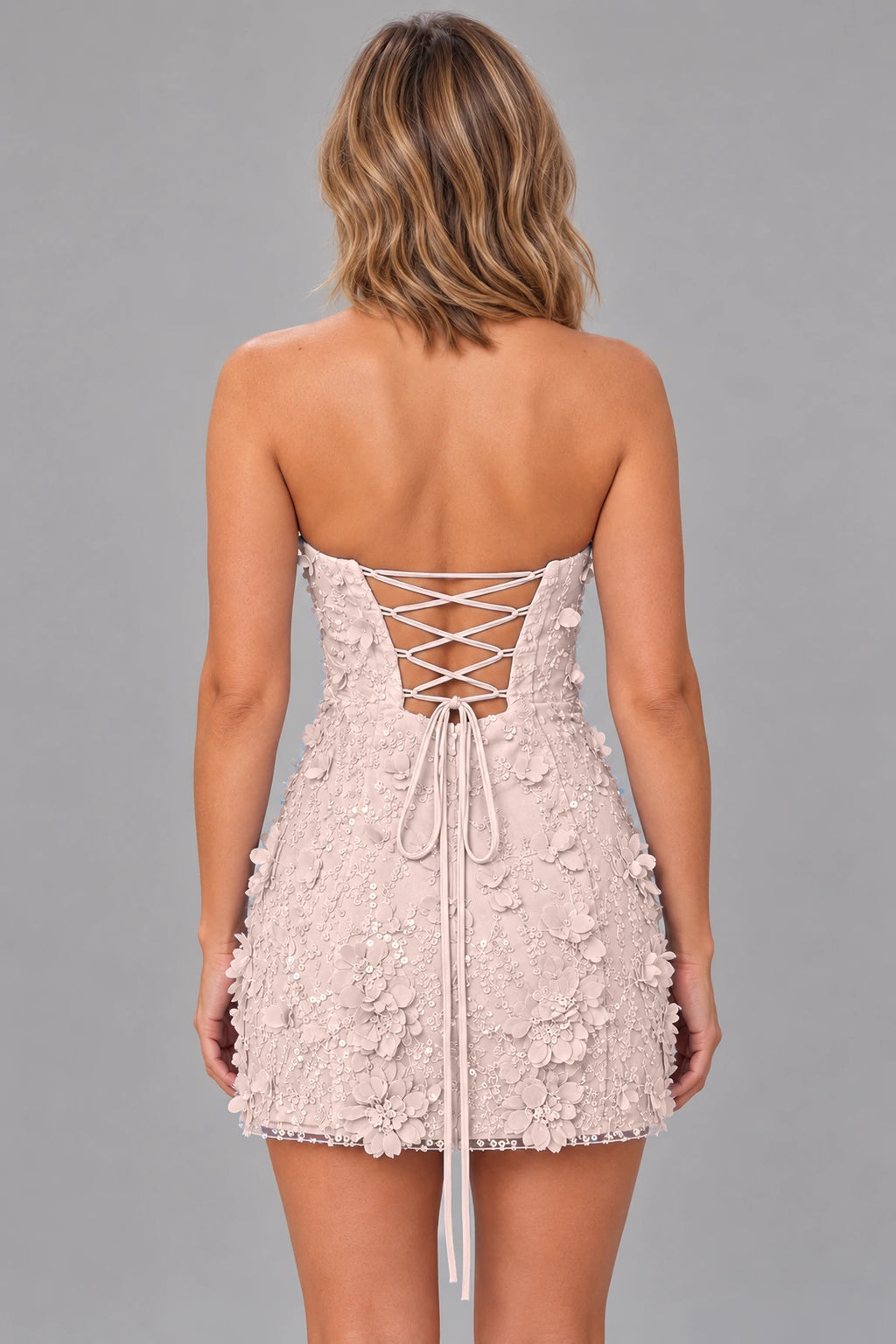 Romantic Sheath Sweetheart Strapless Lace-Up Back Mini Homecoming Dress