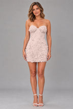 Romantic Sheath Sweetheart Strapless Lace-Up Back Mini Homecoming Dress