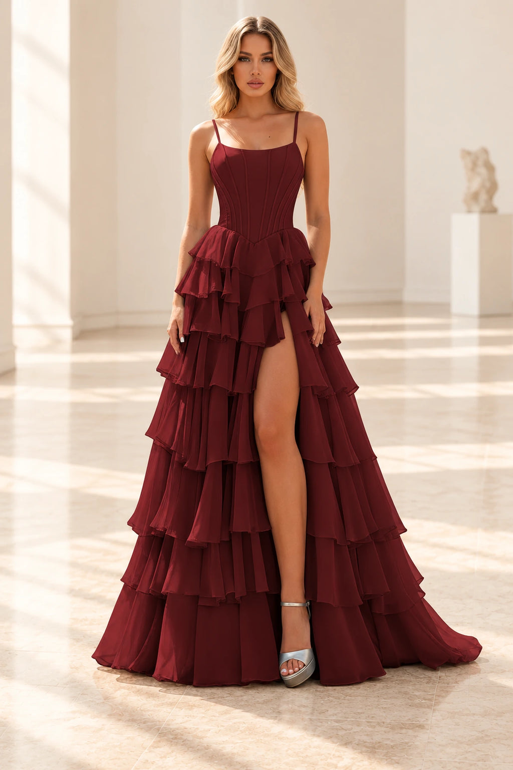 Radiant A Line Scoop Neck Sleeveless Lace Up Long Prom Dress
