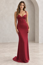 Romantic Sheath V Neck Sleeveless Tie Shoulder Floor Length Bridesmaid Dress