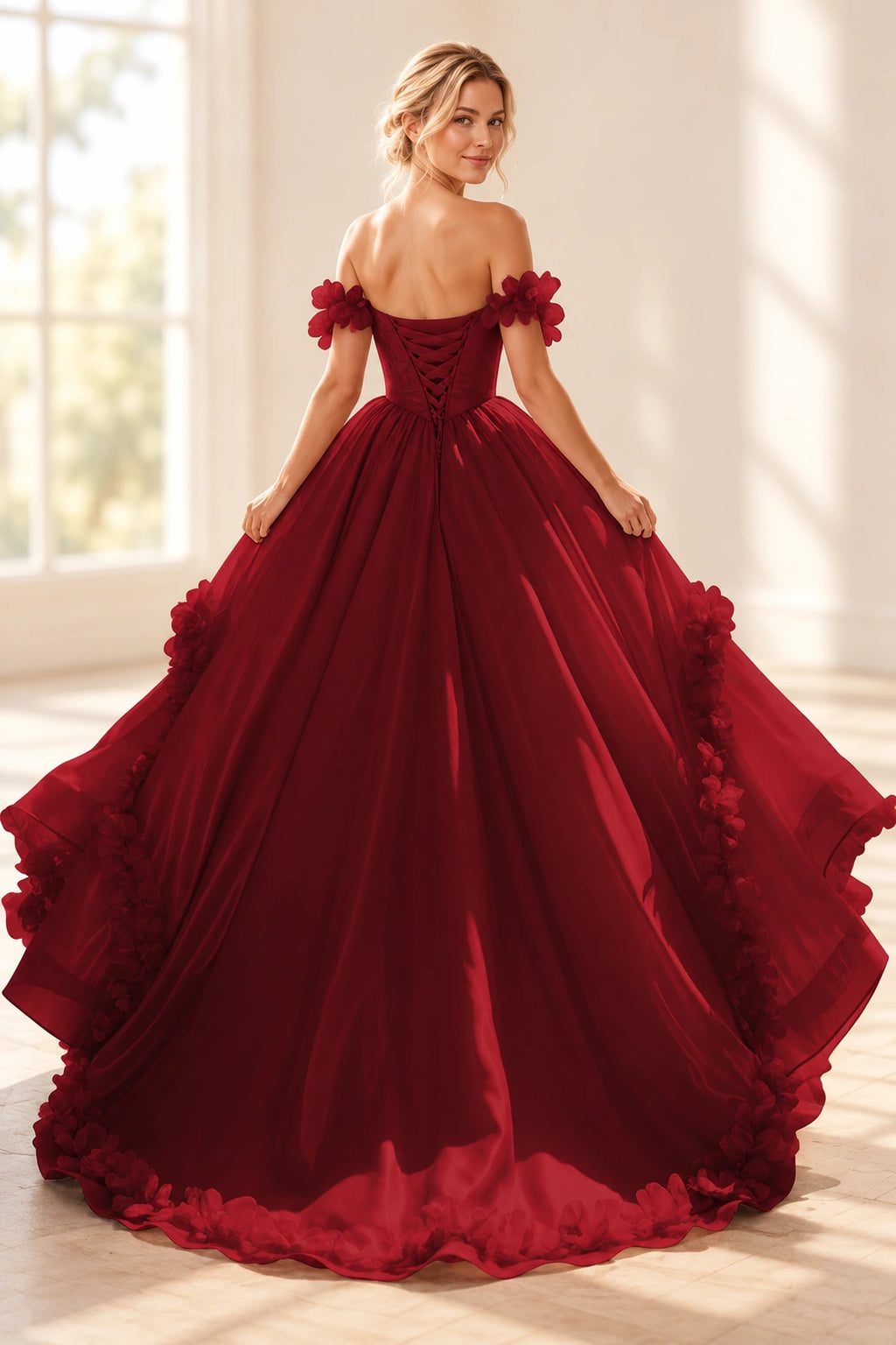 Romantic A Line Off Shoulder Lace Up Floor Length Prom Dress