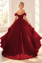 Romantic A Line Off Shoulder Lace Up Floor Length Prom Dress