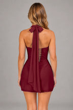 Elegant Sheath Square Neck Sleeveless Lace-Up Back Mini Homecoming Dress