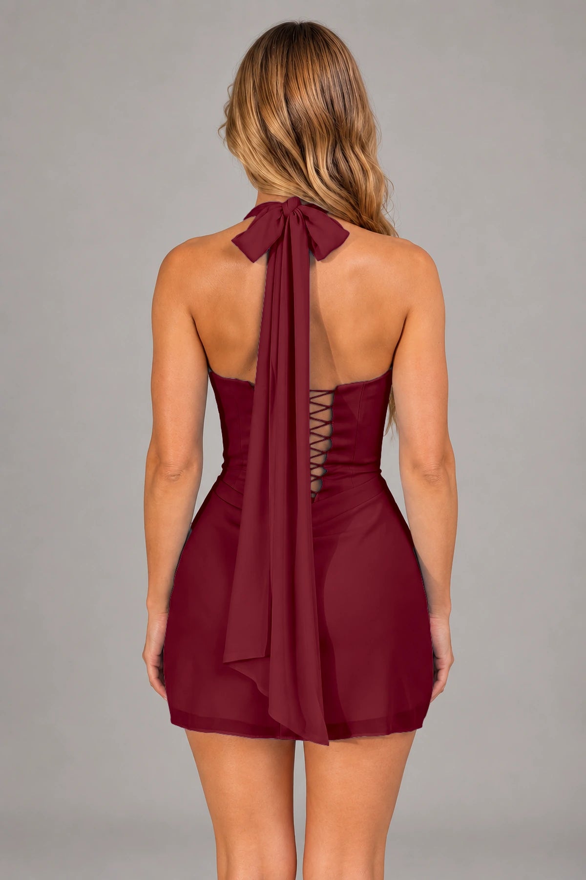 Elegant Sheath Square Neck Sleeveless Lace-Up Back Mini Homecoming Dress