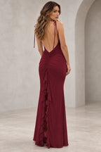 Romantic Sheath V Neck Sleeveless Tie Shoulder Floor Length Bridesmaid Dress