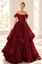 Romantic A Line Off Shoulder Lace Up Floor Length Prom Dress