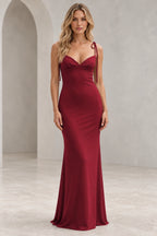 Romantic Sheath V Neck Sleeveless Tie Shoulder Floor Length Bridesmaid Dress