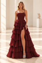 Radiant A Line Scoop Neck Sleeveless Lace Up Long Prom Dress