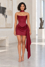 Elegant Sheath Strapless Lace-Up Back Draped Mini Homecoming Dress