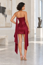 Elegant Sheath Strapless Lace-Up Back Draped Mini Homecoming Dress