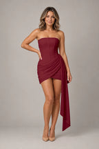 Elegant Sheath Strapless Lace-Up Back Draped Mini Homecoming Dress