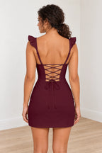 Charming Sheath Sweetheart Ruffle Strap Lace-Up Back Mini Homecoming Dress