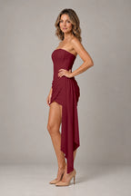 Elegant Sheath Strapless Lace-Up Back Draped Mini Homecoming Dress