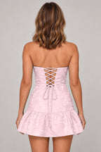 Romantic Fit and Flare Sweetheart Strapless Lace-Up Back Mini Homecoming Dress