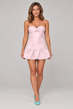 Romantic Fit and Flare Sweetheart Strapless Lace-Up Back Mini Homecoming Dress