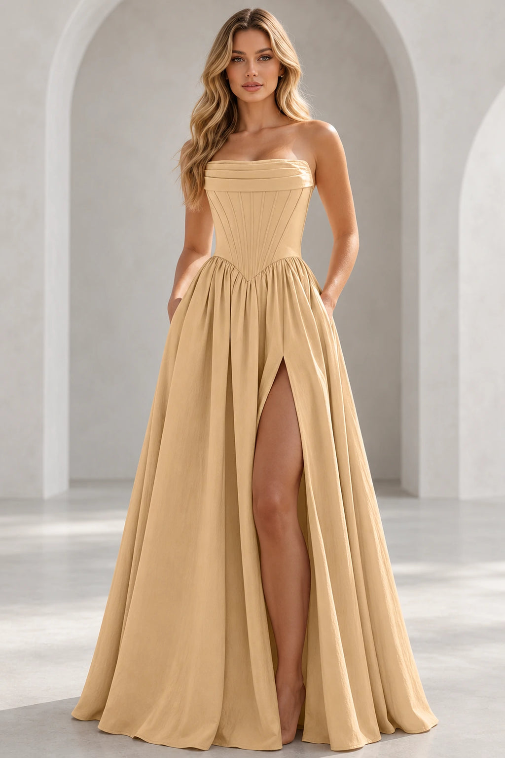 Regal A Line Straight Strapless Lace Up Floor Length Prom Dress