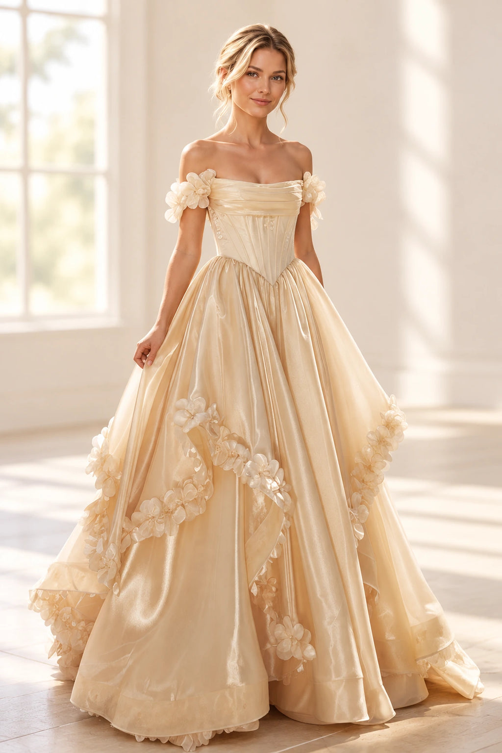 Romantic A Line Off Shoulder Lace Up Floor Length Prom Dress