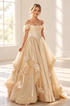 Romantic A Line Off Shoulder Lace Up Floor Length Prom Dress