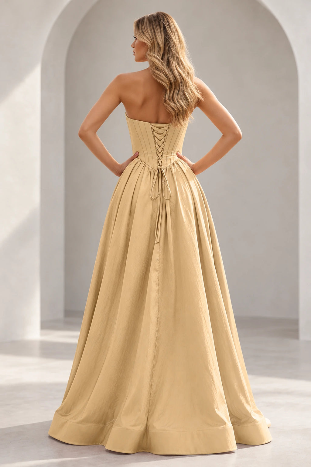 Regal A Line Straight Strapless Lace Up Floor Length Prom Dress