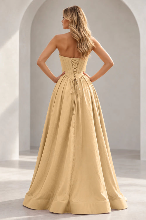 Regal A Line Straight Strapless Lace Up Floor Length Prom Dress