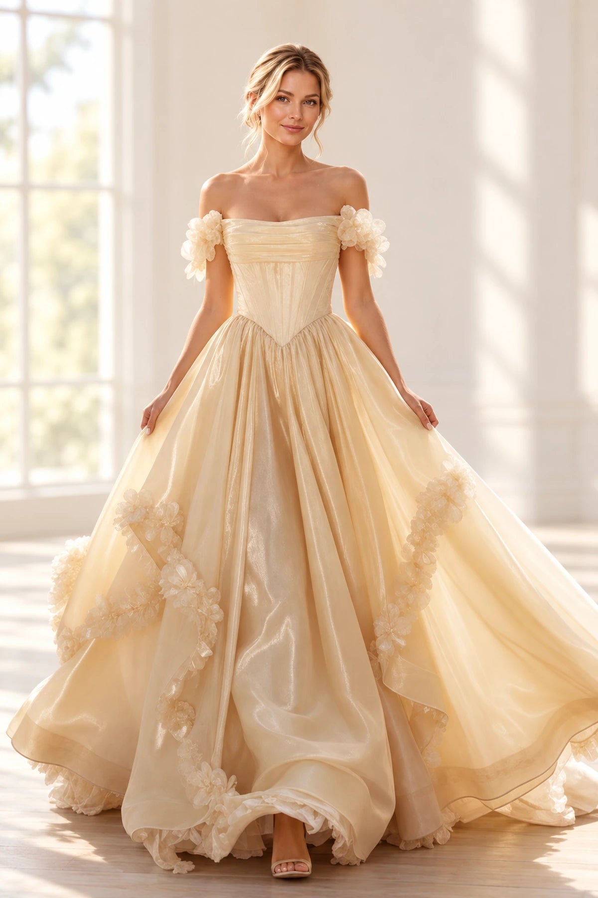 Romantic A Line Off Shoulder Lace Up Floor Length Prom Dress