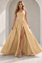 Regal A Line Straight Strapless Lace Up Floor Length Prom Dress