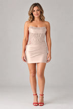 Elegant Sheath Straight Neck Strapless Lace-Up Back Mini Homecoming Dress