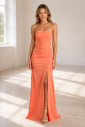 Straight Neck Sleeveless Crisscross Back Floor-Length Bridesmaid Dress