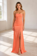 Straight Neck Sleeveless Crisscross Back Floor-Length Bridesmaid Dress