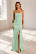 Straight Neck Sleeveless Crisscross Back Floor-Length Bridesmaid Dress