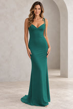Romantic Sheath V Neck Sleeveless Tie Shoulder Floor Length Bridesmaid Dress