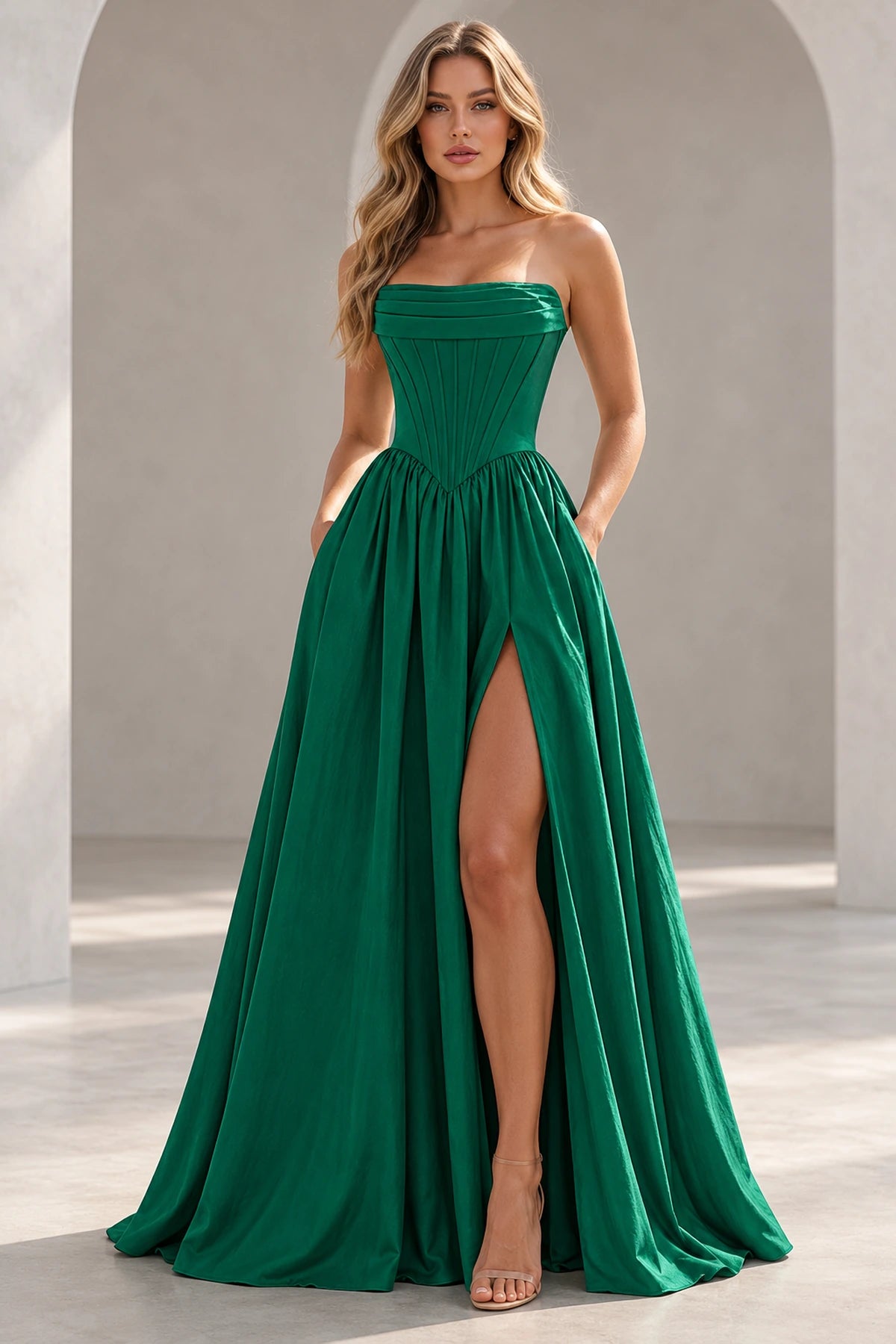 Regal A Line Straight Strapless Lace Up Floor Length Prom Dress