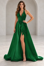 Regal A Line Halter Sleeveless Lace Up Floor Length Prom Dress