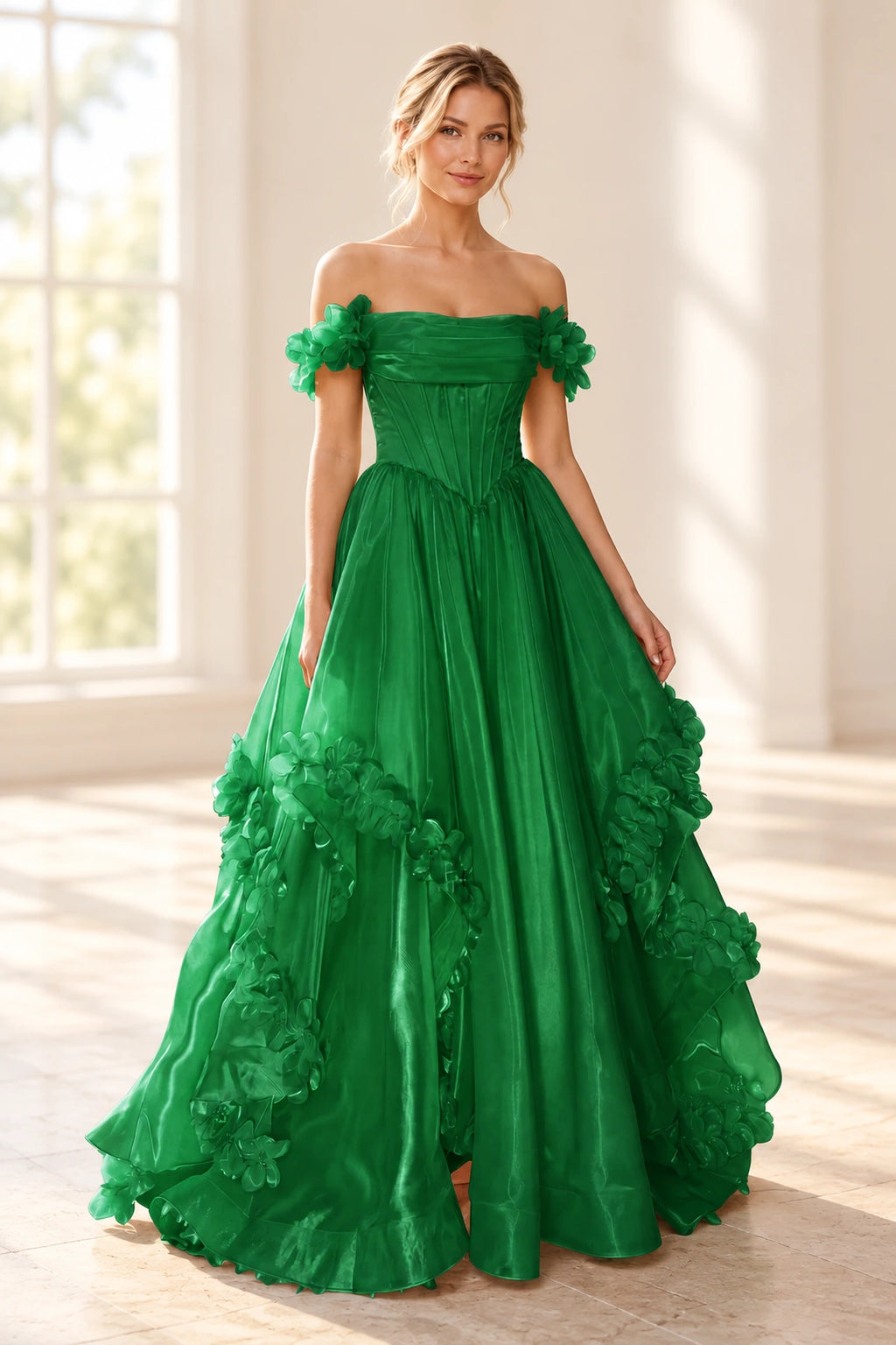 Romantic A Line Off Shoulder Lace Up Floor Length Prom Dress